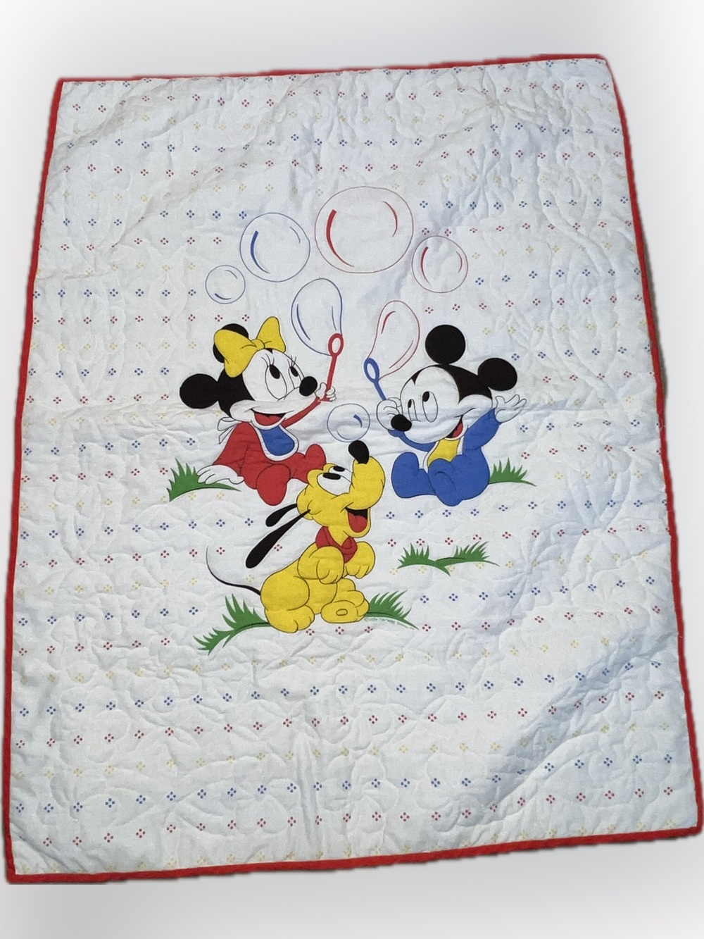 Vintage Disney Mickey, Minnie & Pluto Crib Quilted Blanket Mat
